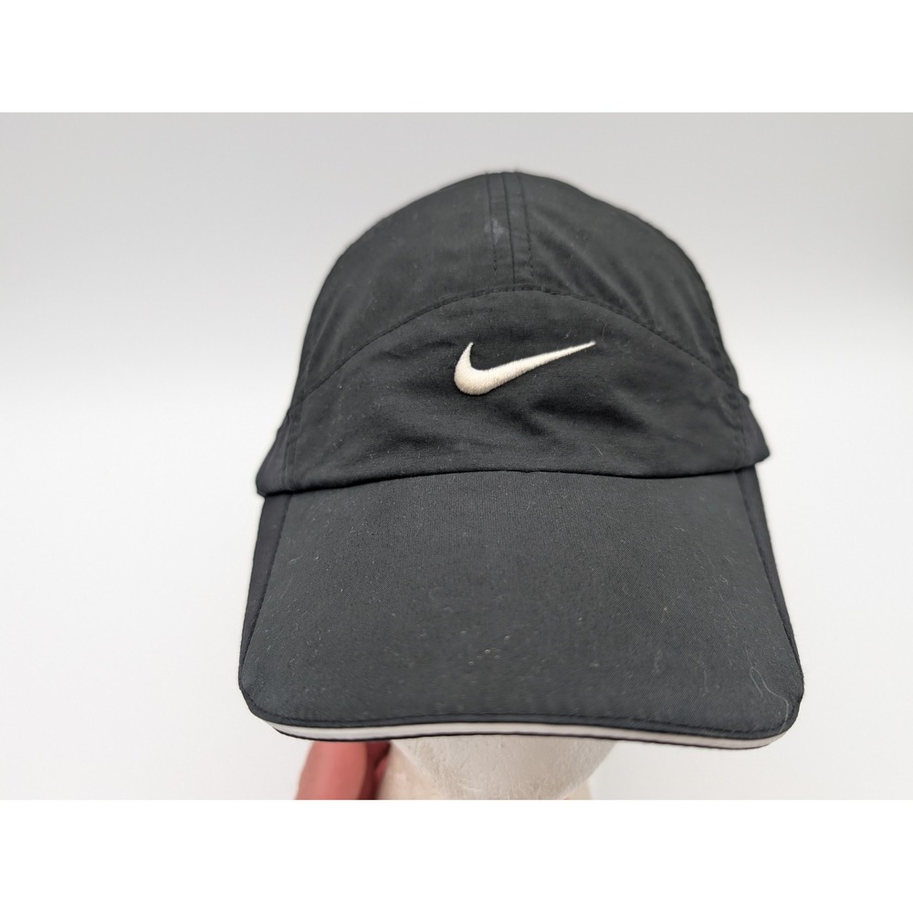 Nike Hat Cap Womens Black White 7 Panel Strapback Adjustable Feather Running Y2K
